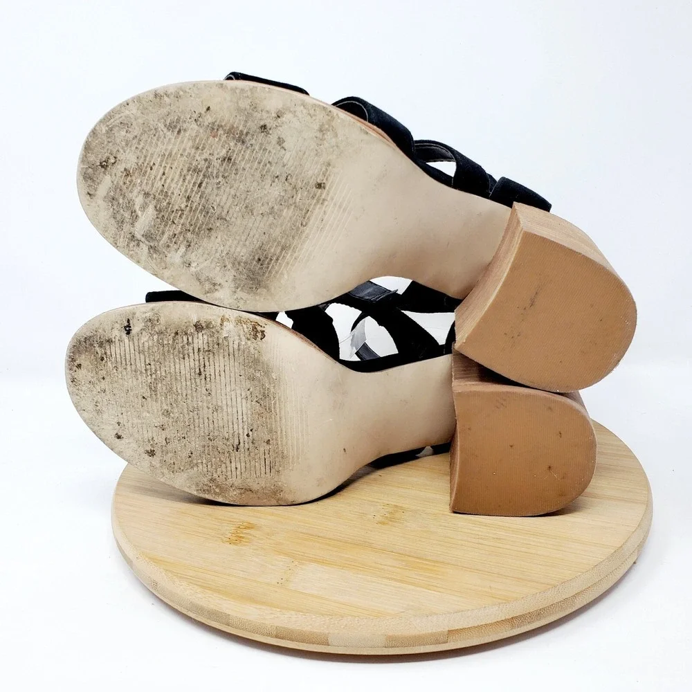 Steve Madden Sandals Womens 7.5 Black Velvet‎ Straps Fishtail Block Heel Shoes